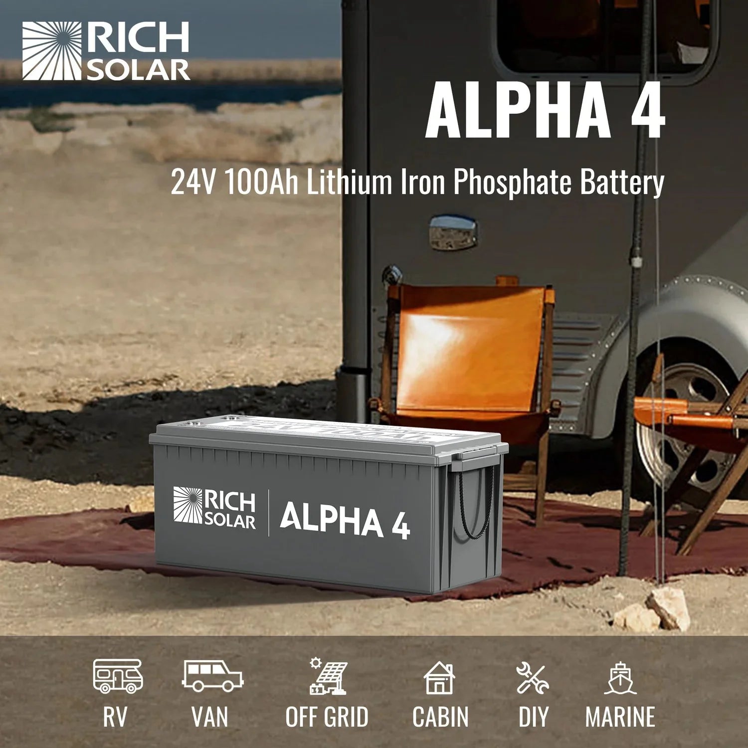 Rich Solar ALPHA 4 24V 100Ah LiFePO4 Battery w/ Internal Heating and Bluetooth
